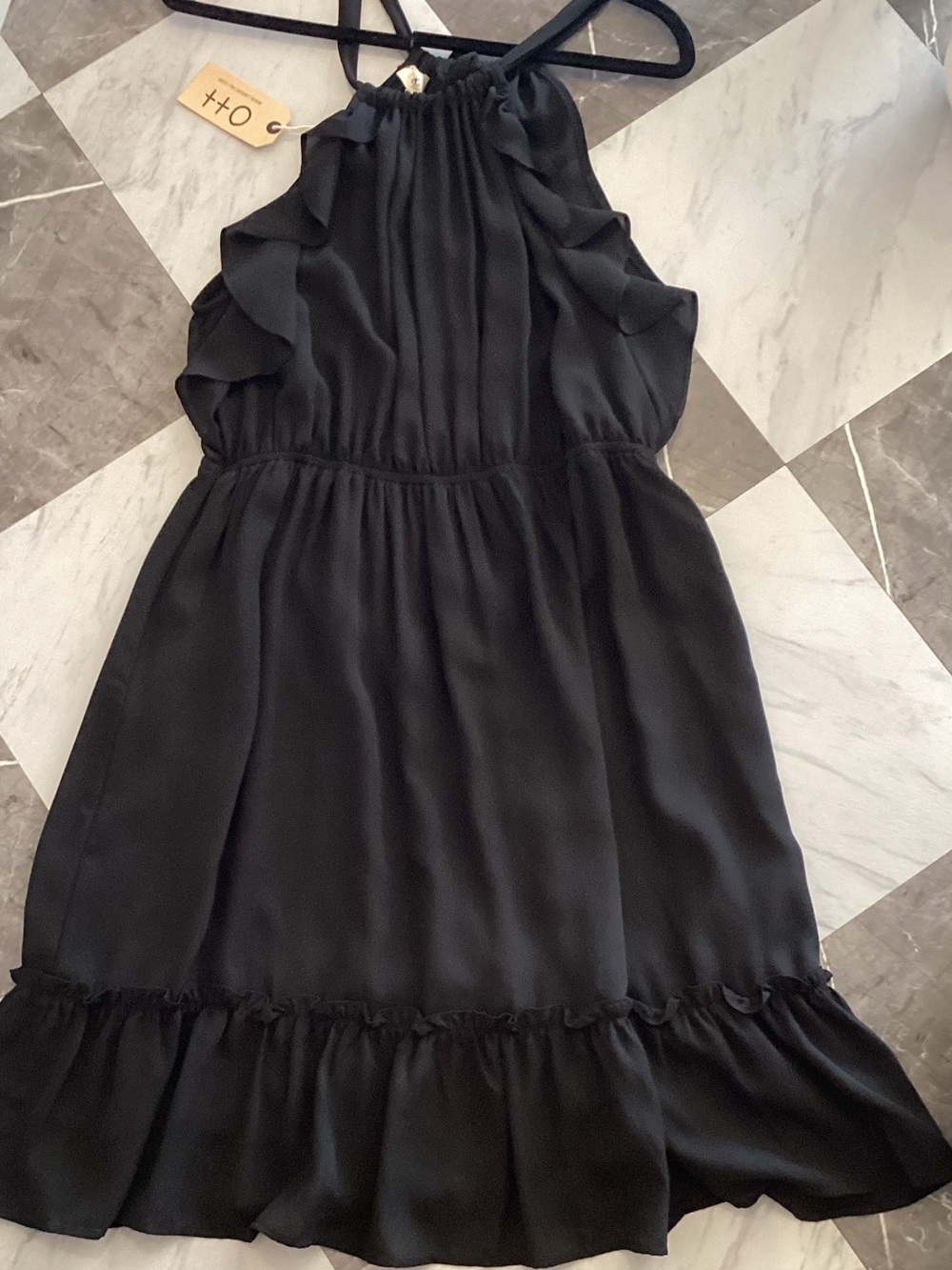 Women's Black Halter Midi Dress with Ruffle Hem